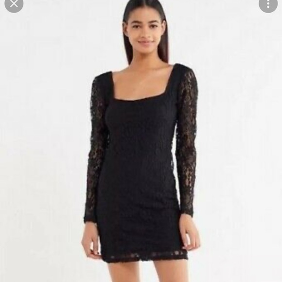 Urban Outfitters Black Lace Bodycon Dress Long Sleeve Stretch Size Large Fitted - Picture 1 of 11